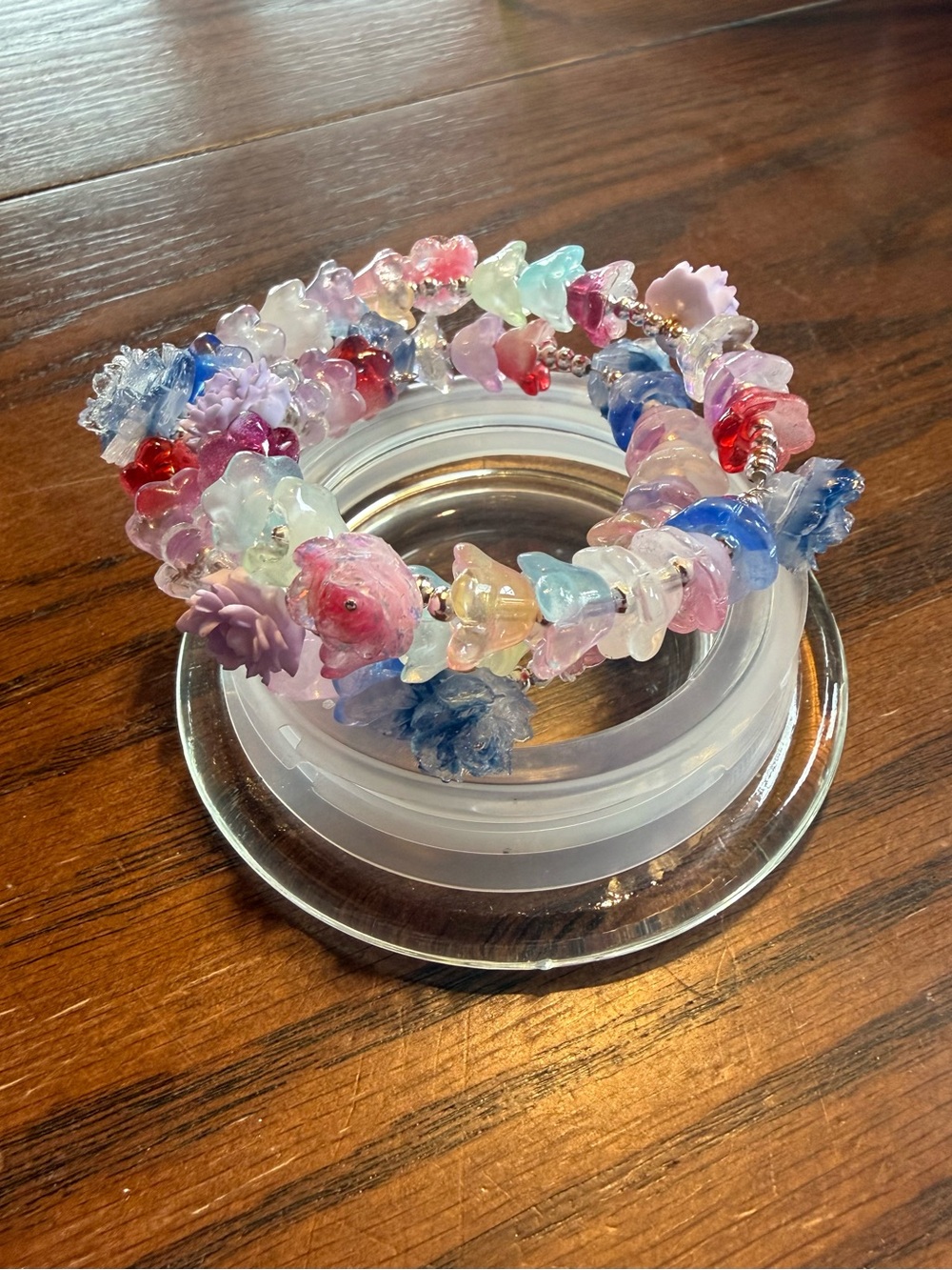 Colorful Glass and Soft Floral Bracelet - Pastel Multi